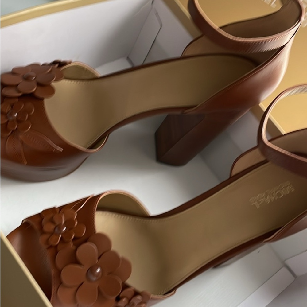 Elegant Brown Floral Block Heels